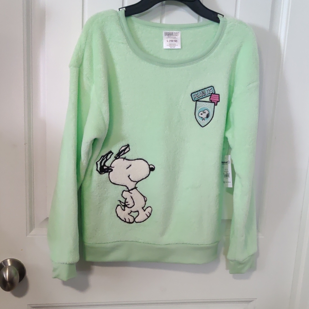 Peanuts Mint Green Snoopy Plush Sweatshirt Girls Large NWT